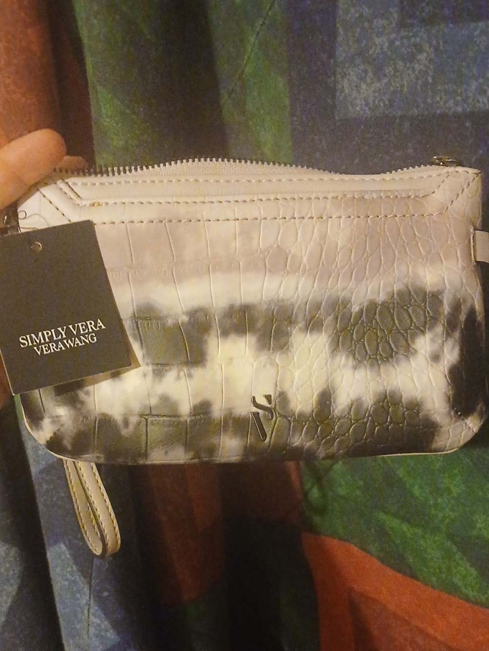 Simply Vera Vera Wang Black and White Croc-Embossed Wristlet